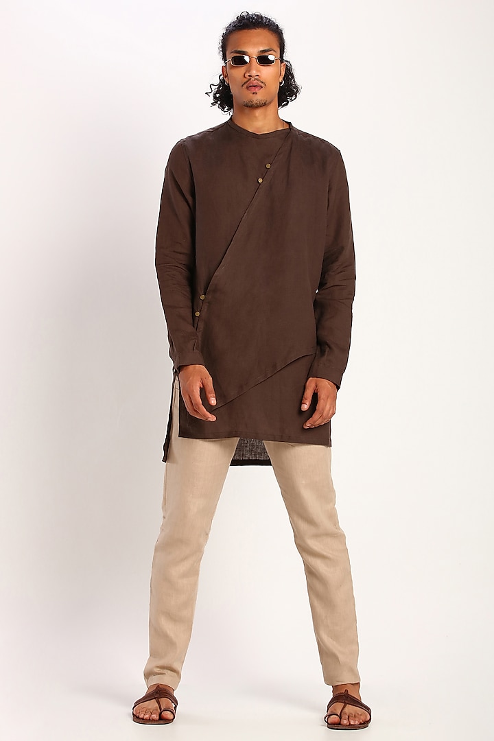 Brown Linen Kurta by Son Of A Noble SNOB
