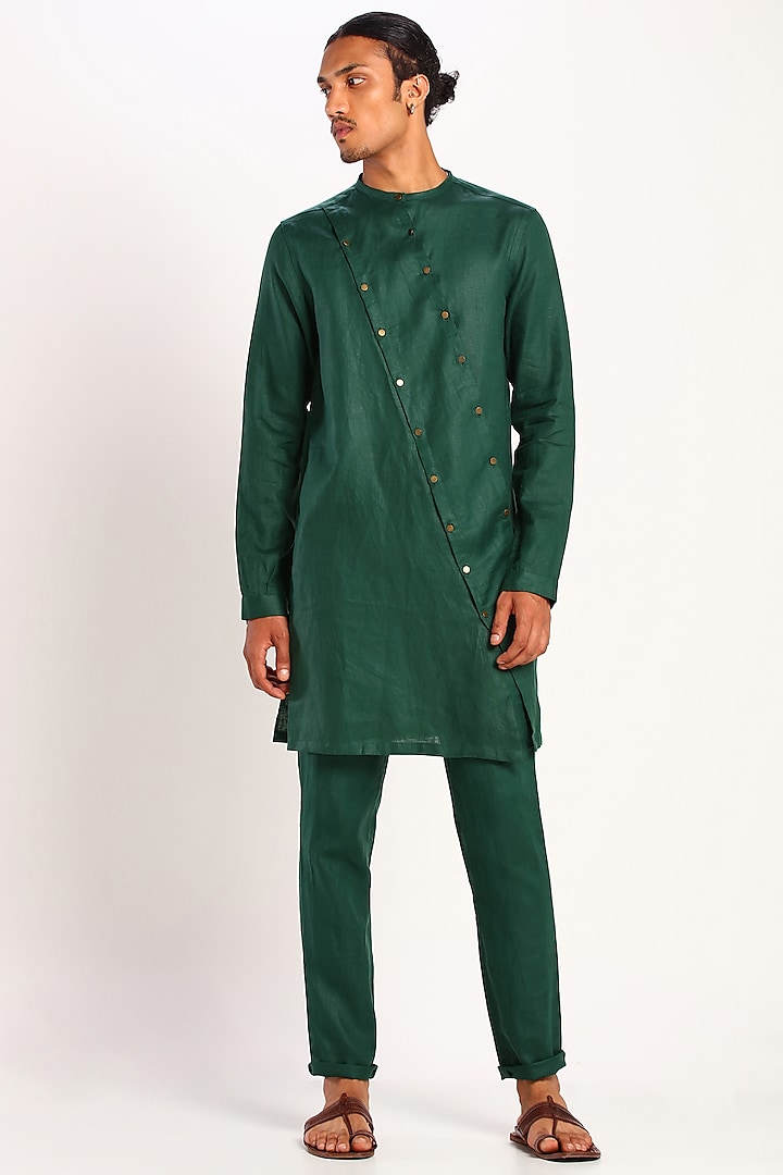 Green Kurta With Double Placket by Son Of A Noble SNOB