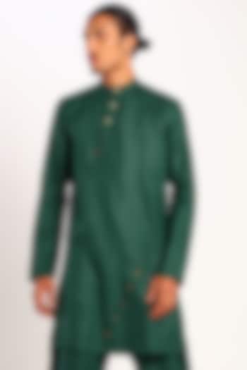 Green Kurta With Slant Buttons by Son Of A Noble SNOB