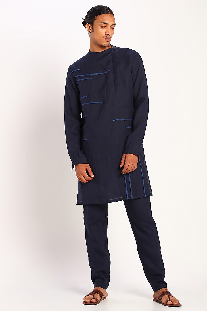 Navy Blue Linen Trousers by Son Of A Noble SNOB