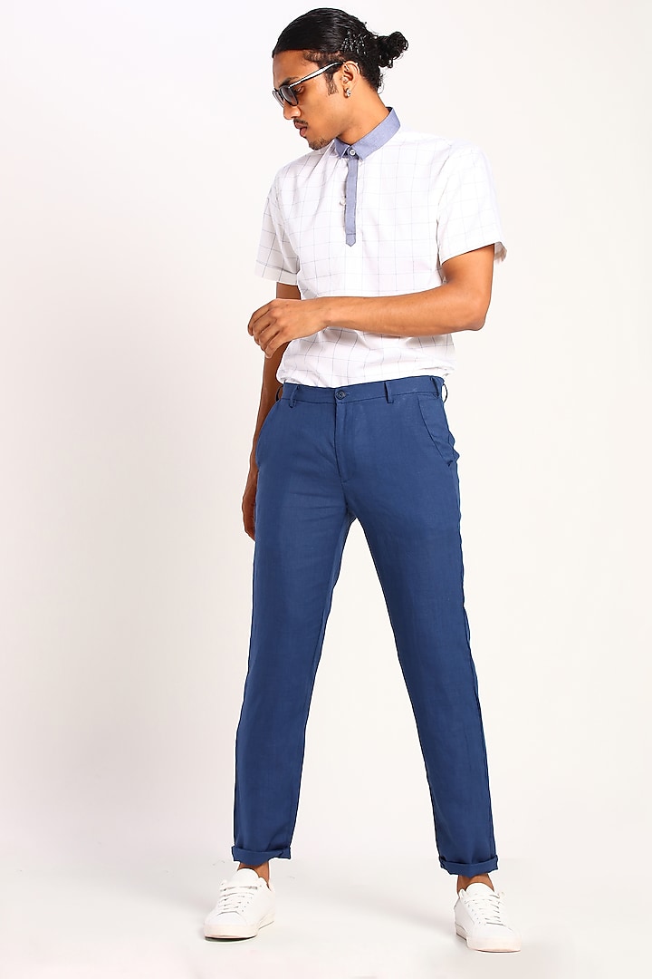 Ink Blue Linen Trousers by Son Of A Noble SNOB