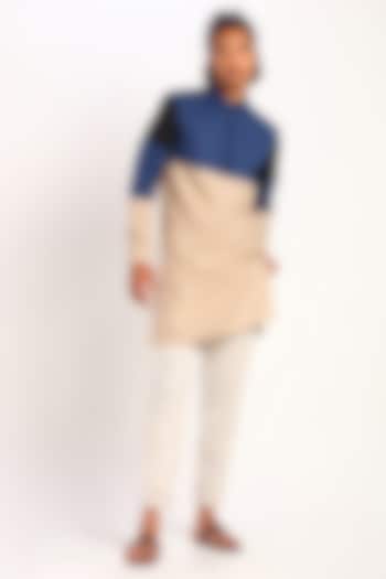 Multi Colored Linen Kurta With Color Blocking by Son Of A Noble SNOB at Pernia's Pop Up Shop
