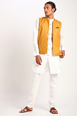 Mustard Linen Bundi Waistcoat by Son Of A Noble SNOB