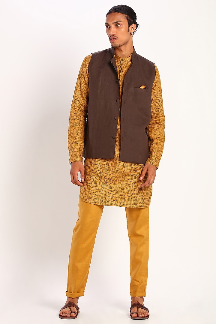 Brown Linen Bundi Waistcoat by Son Of A Noble SNOB