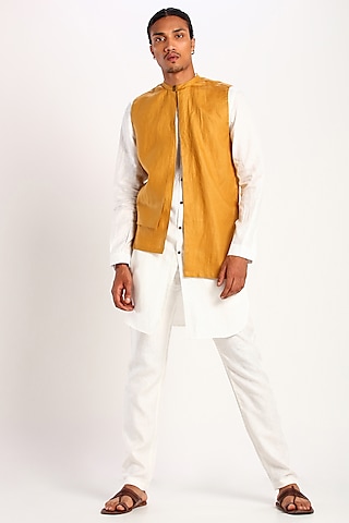 Mustard Asymmetric Bundi Waistcoat by Son Of A Noble SNOB