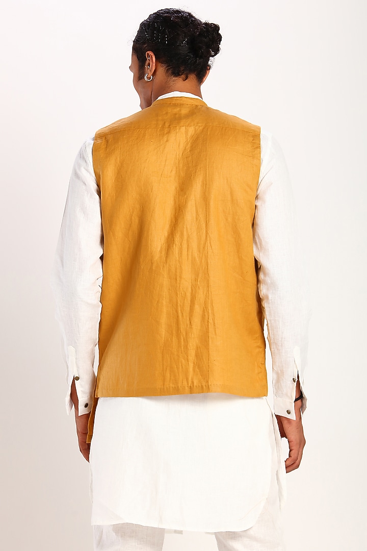 Mustard Asymmetric Bundi Waistcoat by Son Of A Noble SNOB at Pernia's Pop Up Shop