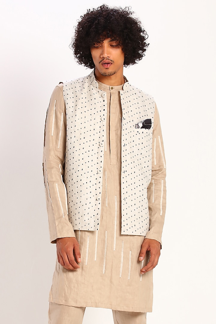 Ivory Geometric Printed Waistcoat by Son Of A Noble SNOB