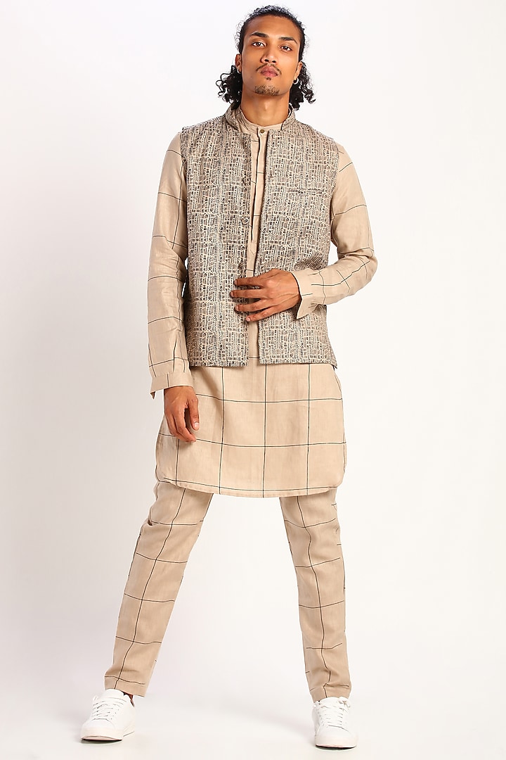 Beige Geometric Printed Waistcoat by Son Of A Noble SNOB