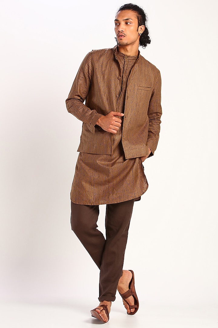 Chipmunk Brown Geometric Printed Waistcoat by Son Of A Noble SNOB
