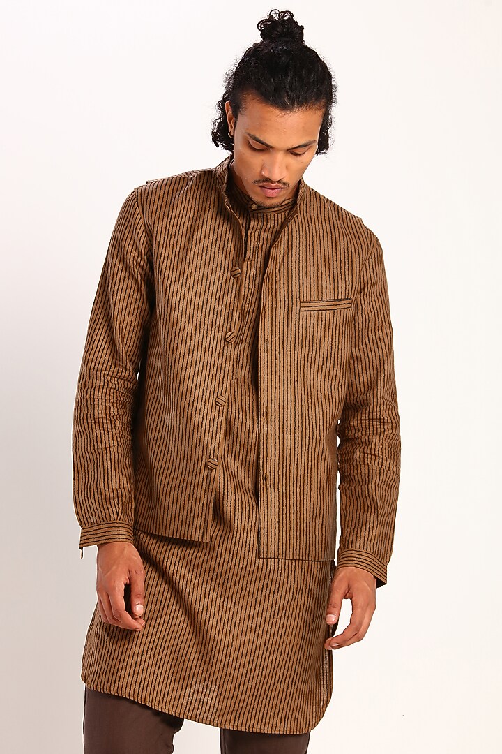 Chipmunk Brown Geometric Printed Waistcoat by Son Of A Noble SNOB at Pernia's Pop Up Shop