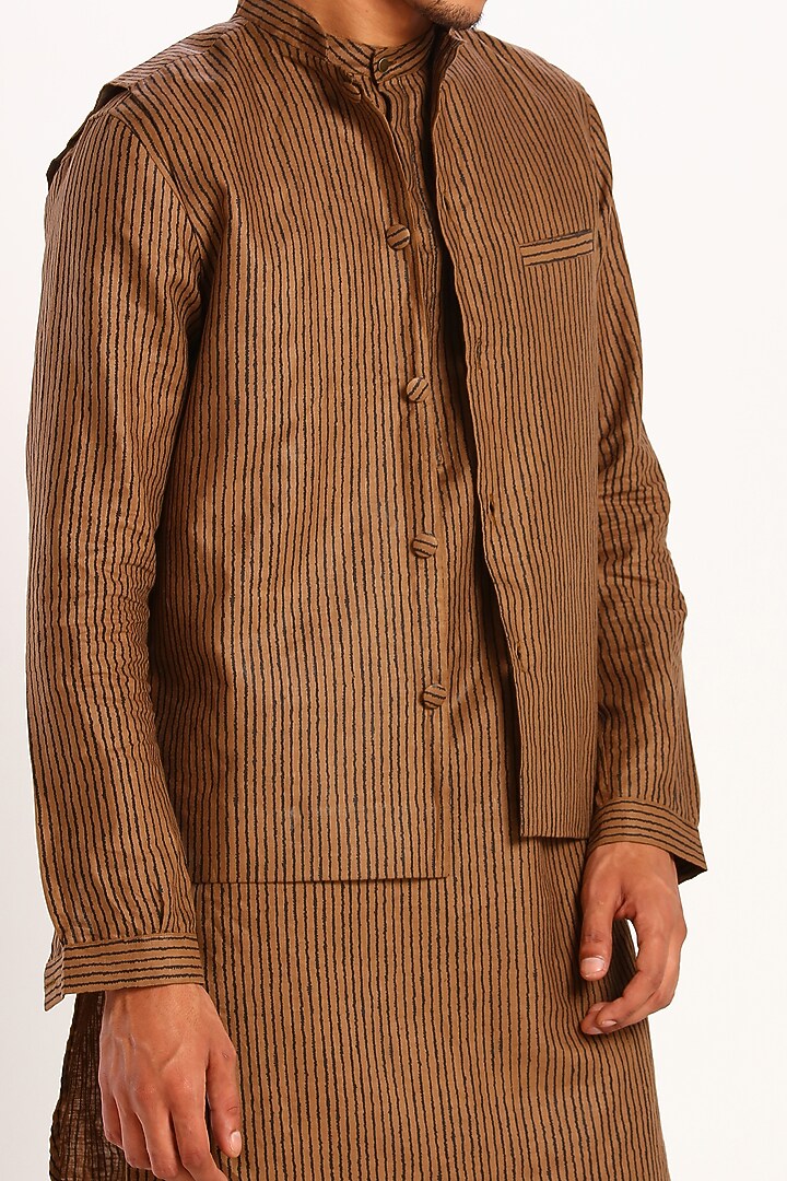 Chipmunk Brown Geometric Printed Waistcoat by Son Of A Noble SNOB at Pernia's Pop Up Shop