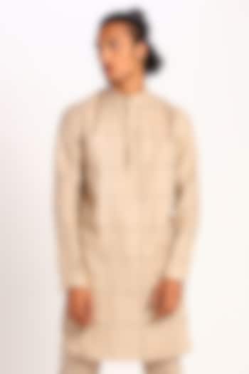 Beige Check Print Kurta by Son Of A Noble SNOB