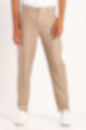Beige Printed Linen Trousers by Son Of A Noble SNOB at Pernia's Pop Up Shop