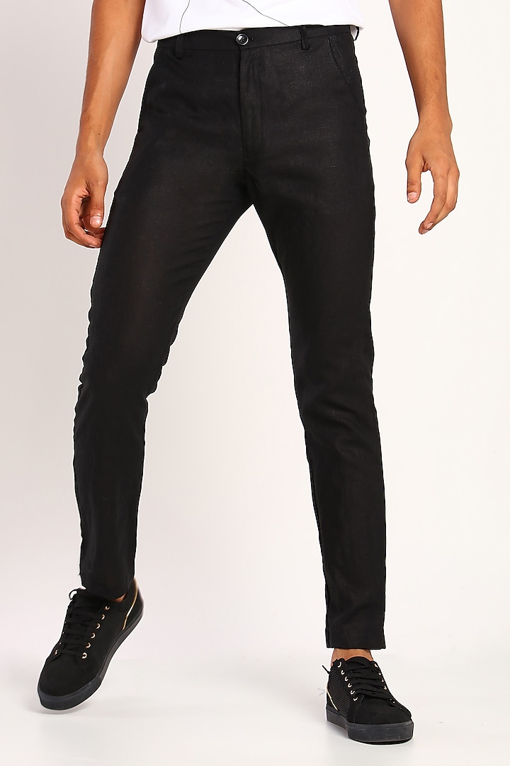 Black Linen Trousers With Zip by Son Of A Noble SNOB