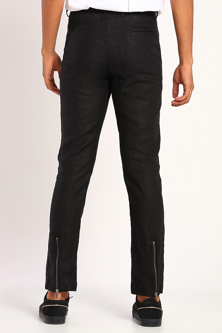Black Linen Trousers With Zip by Son Of A Noble SNOB at Pernia's Pop Up Shop