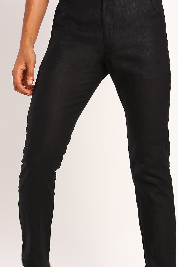 Black Linen Trousers With Zip by Son Of A Noble SNOB at Pernia's Pop Up Shop