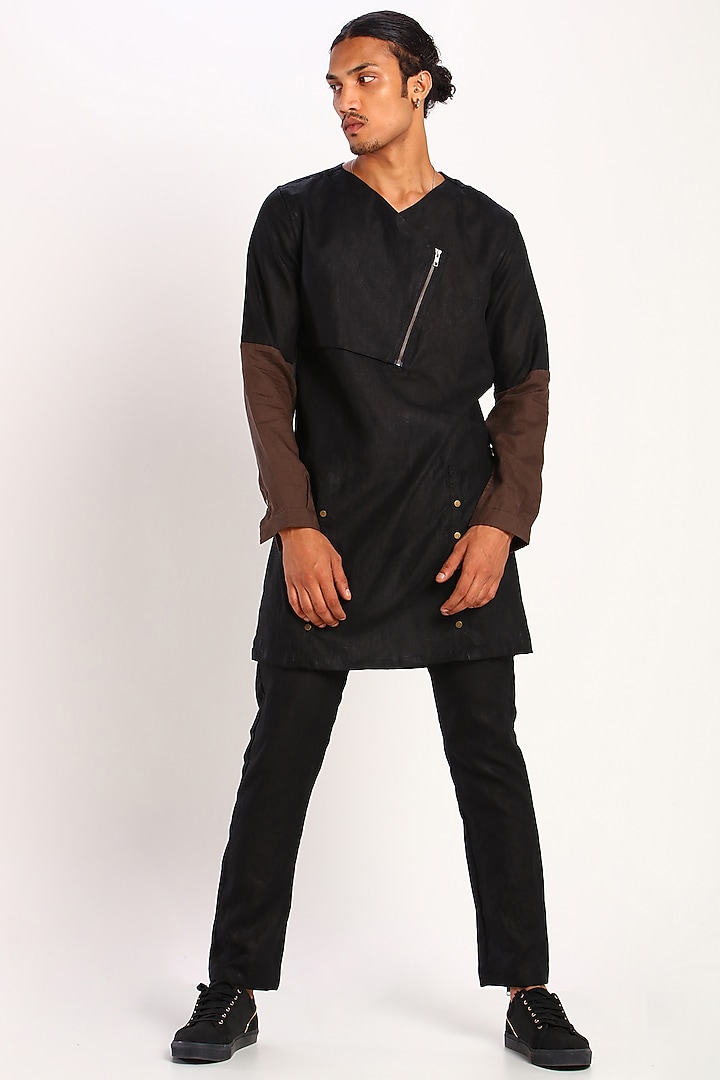Black Linen Trousers With Zip by Son Of A Noble SNOB at Pernia's Pop Up Shop