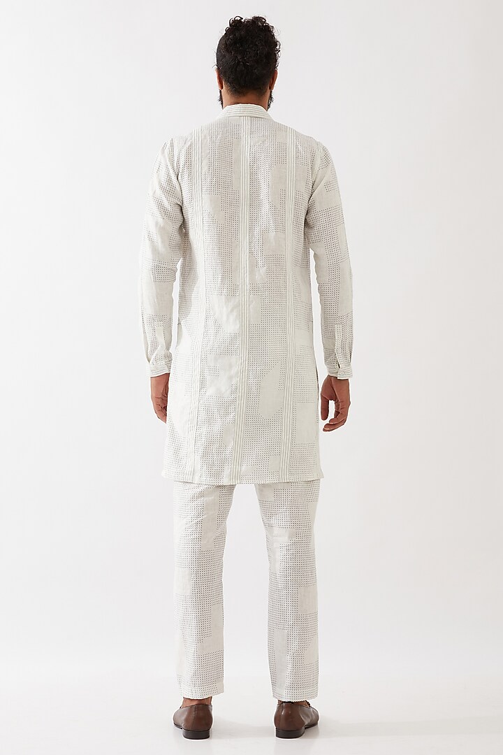 White Linen Printed Kurta Set by Son Of A Noble SNOB Men at Pernia's Pop Up Shop