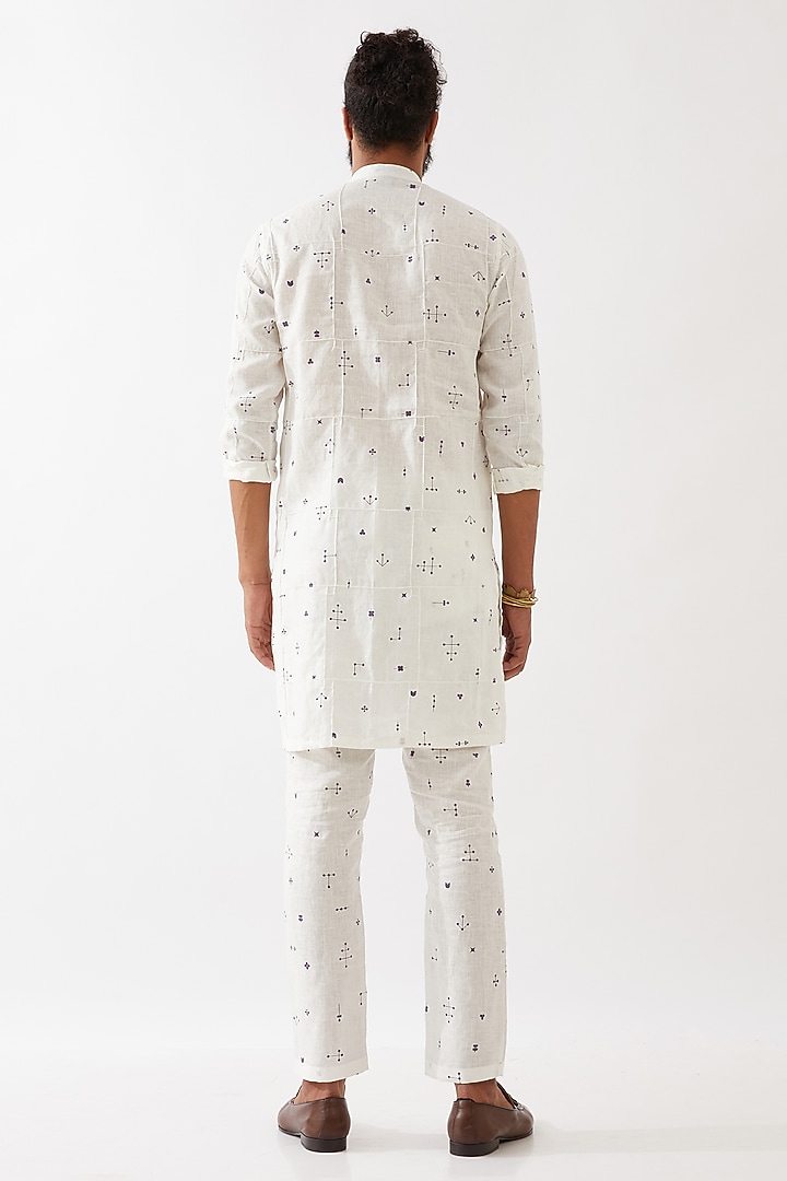 White Linen Printed Kurta Set by Son Of A Noble SNOB Men at Pernia's Pop Up Shop