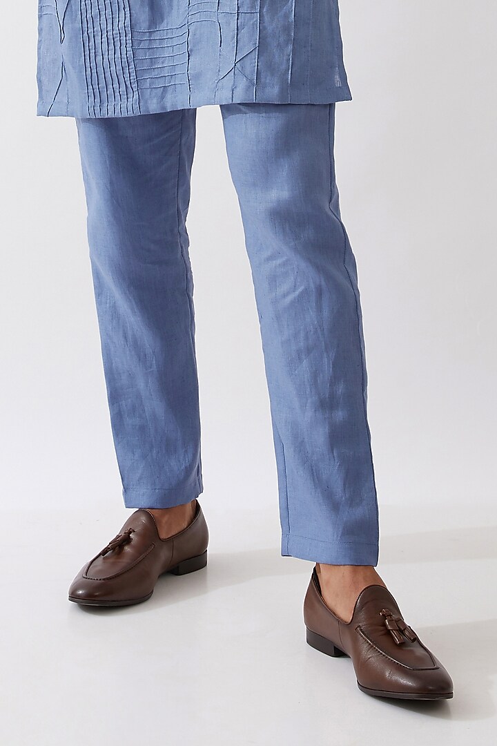 Blue Linen Textured Kurta Set by Son Of A Noble SNOB Men at Pernia's Pop Up Shop