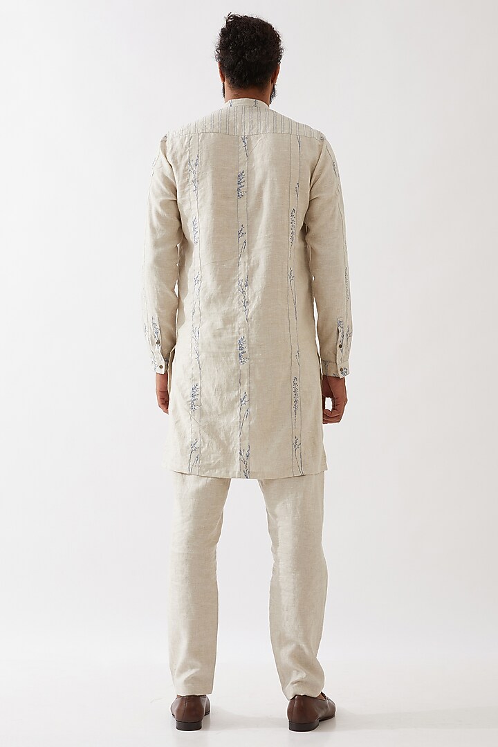 Ivory Linen Printed Kurta Set by Son Of A Noble SNOB Men at Pernia's Pop Up Shop