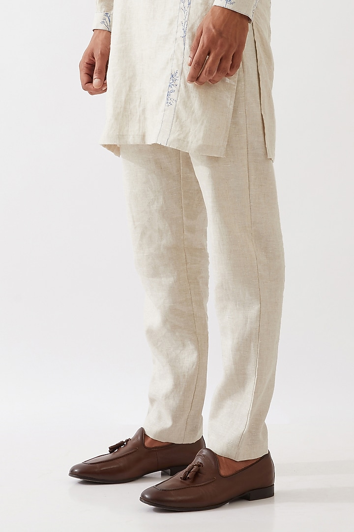 Ivory Linen Printed Kurta Set by Son Of A Noble SNOB Men at Pernia's Pop Up Shop