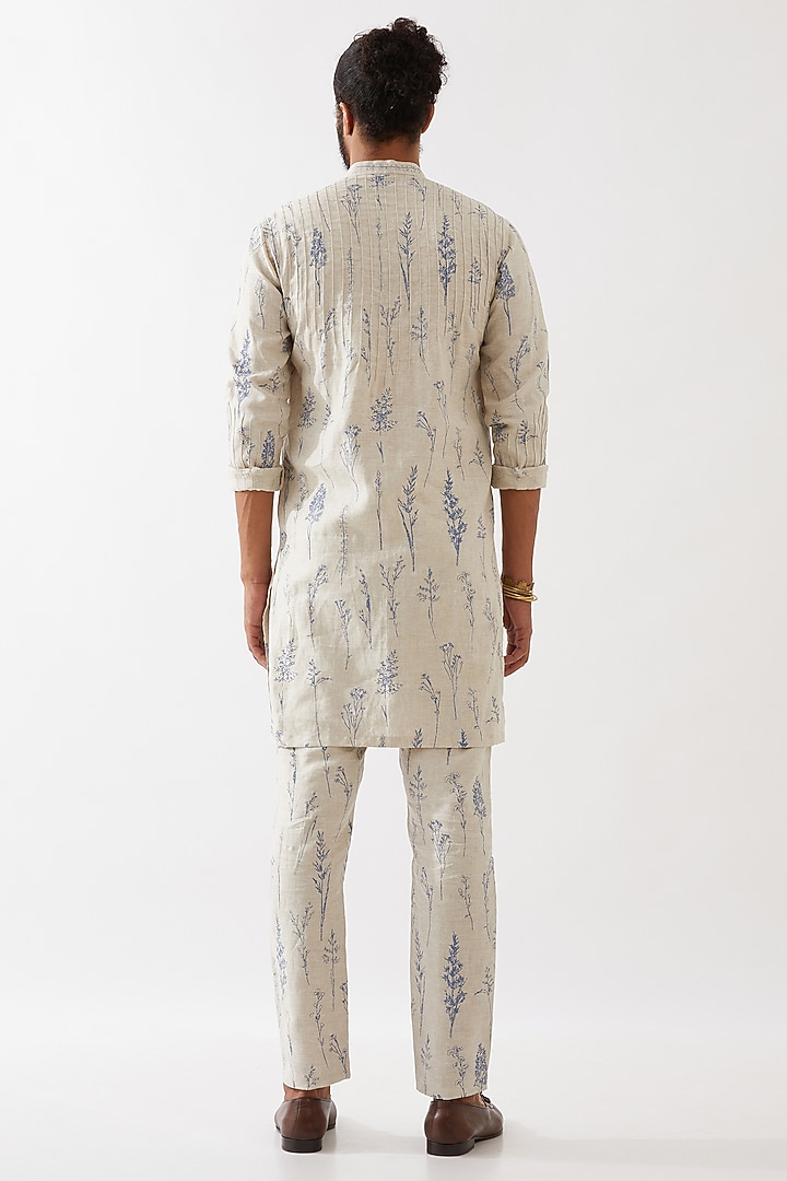 Ivory Linen Printed Kurta Set by Son Of A Noble SNOB Men at Pernia's Pop Up Shop