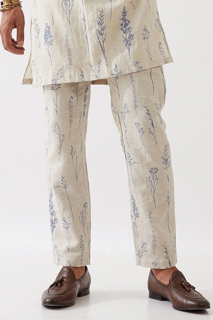 Ivory Linen Printed Kurta Set by Son Of A Noble SNOB Men at Pernia's Pop Up Shop