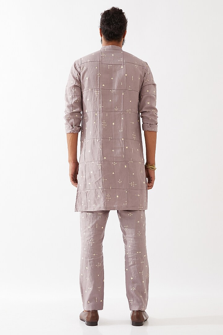 Purple Linen Printed Kurta Set by Son Of A Noble SNOB Men at Pernia's Pop Up Shop