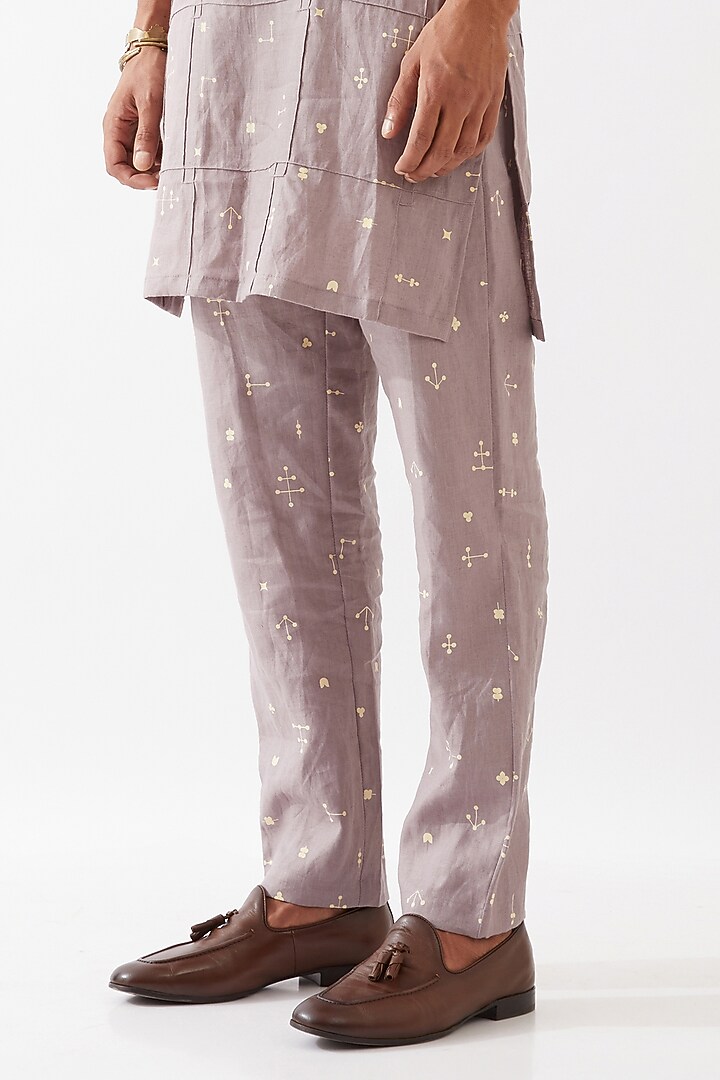 Purple Linen Printed Kurta Set by Son Of A Noble SNOB Men at Pernia's Pop Up Shop