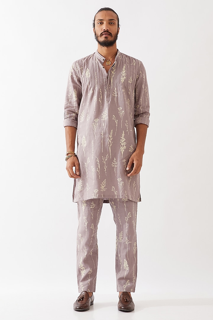 Purple Linen Printed Kurta Set by Son Of A Noble SNOB Men at Pernia's Pop Up Shop