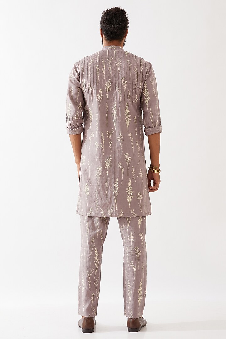 Purple Linen Printed Kurta Set by Son Of A Noble SNOB Men at Pernia's Pop Up Shop