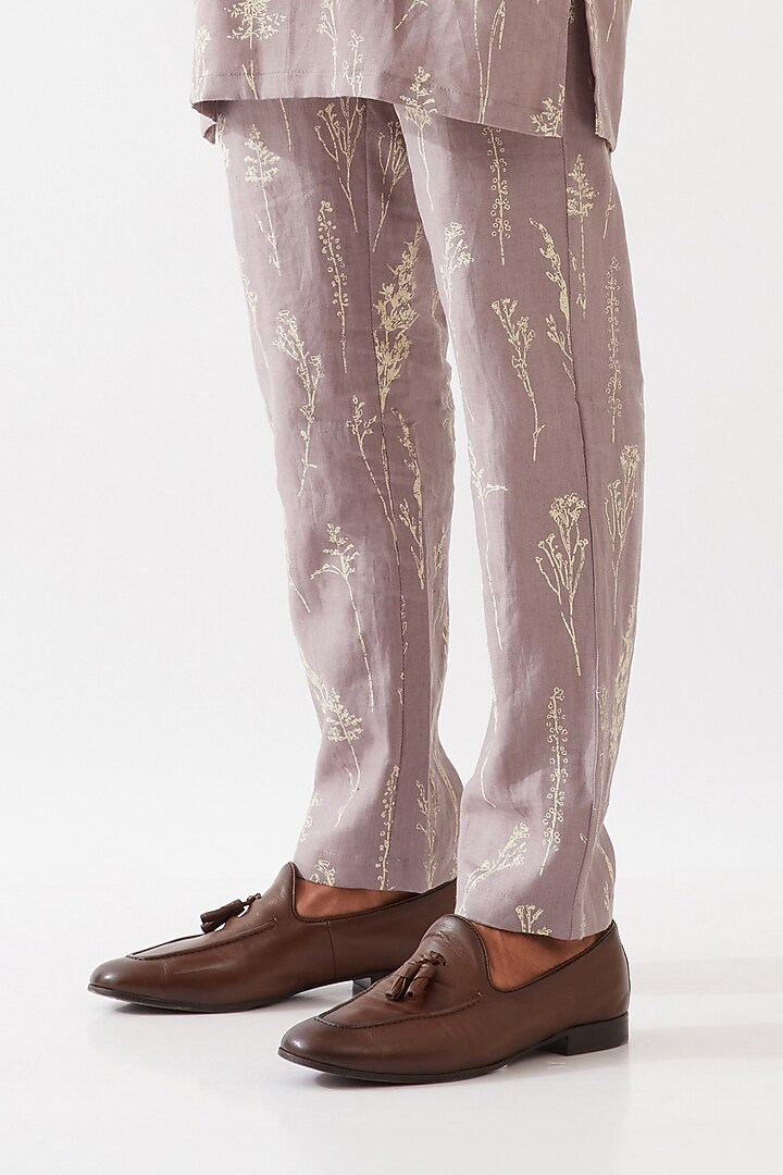 Purple Linen Printed Kurta Set by Son Of A Noble SNOB Men at Pernia's Pop Up Shop