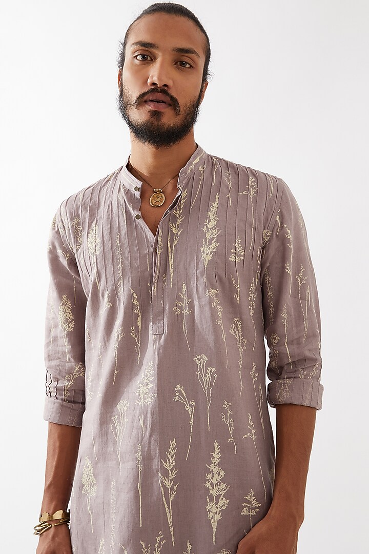 Purple Linen Printed Kurta Set by Son Of A Noble SNOB Men at Pernia's Pop Up Shop