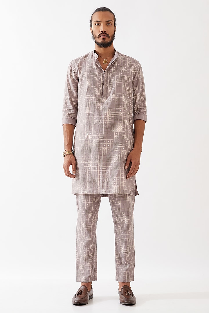 Purple Linen Printed Kurta Set by Son Of A Noble SNOB Men at Pernia's Pop Up Shop