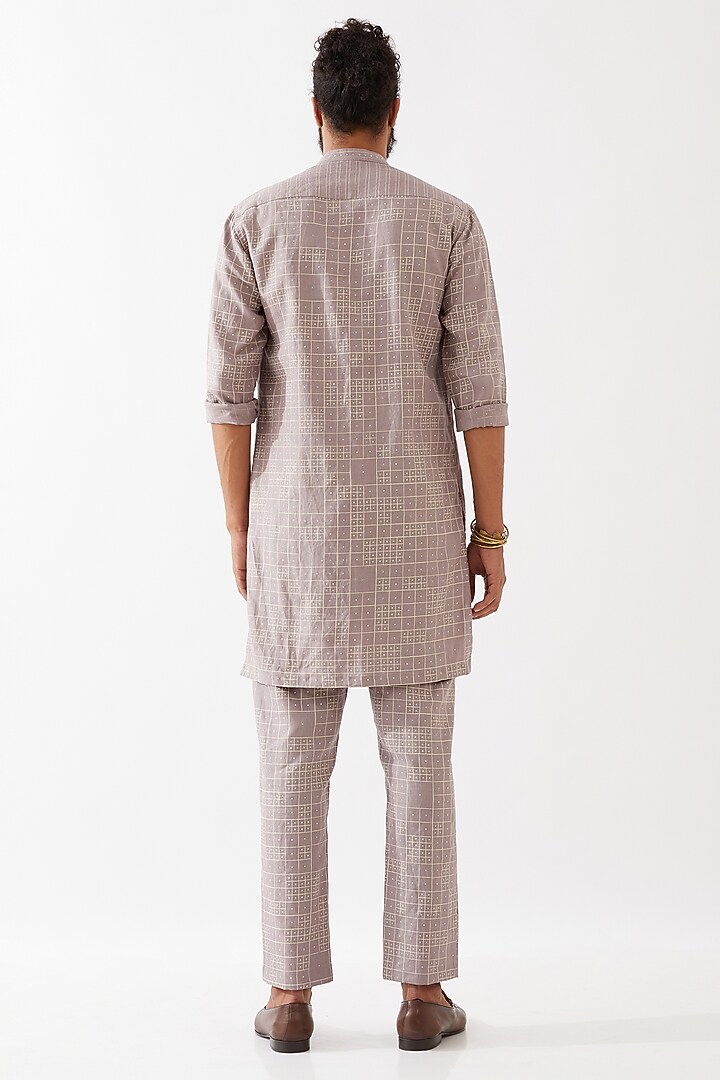 Purple Linen Printed Kurta Set by Son Of A Noble SNOB Men at Pernia's Pop Up Shop