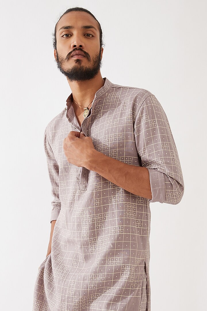 Purple Linen Printed Kurta Set by Son Of A Noble SNOB Men at Pernia's Pop Up Shop