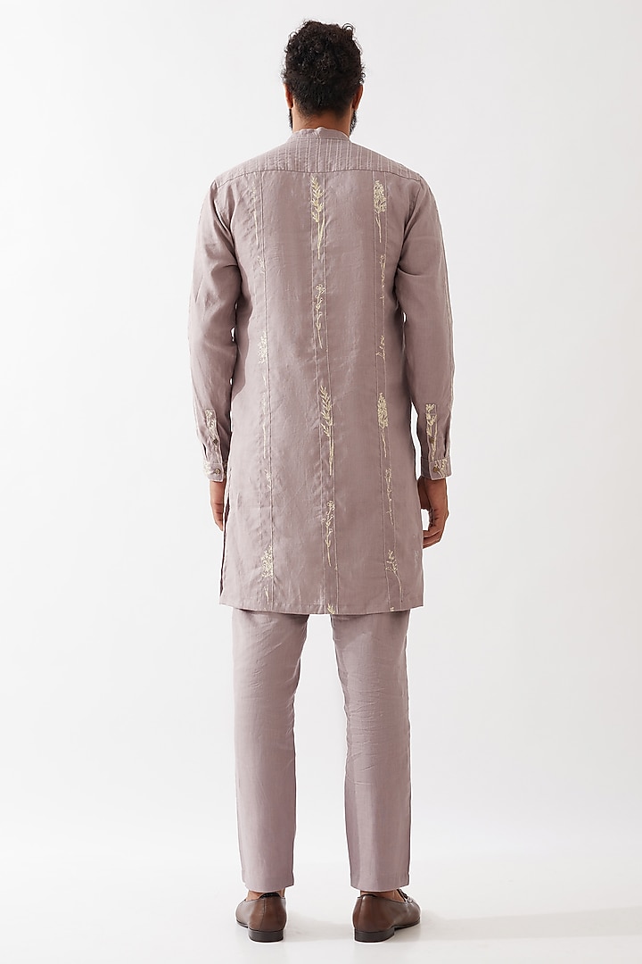 Purple Linen Printed Kurta Set by Son Of A Noble SNOB Men at Pernia's Pop Up Shop