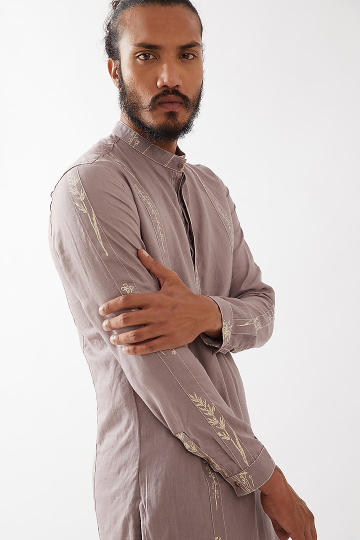 Purple Linen Printed Kurta Set by Son Of A Noble SNOB Men at Pernia's Pop Up Shop