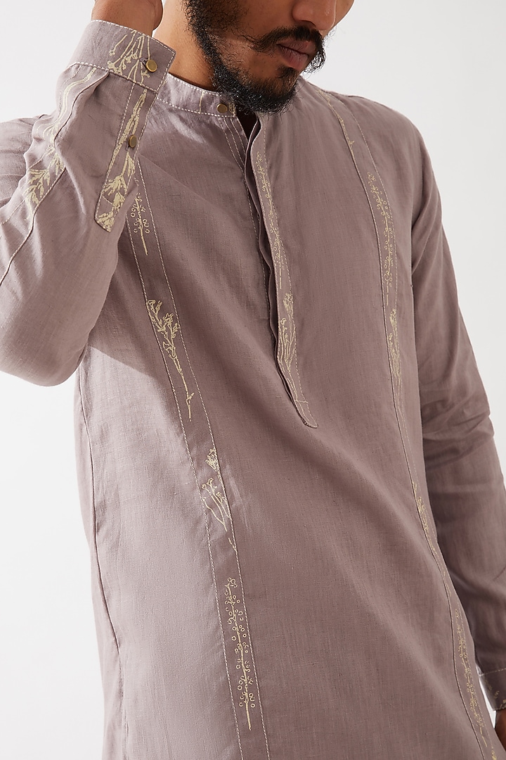 Purple Linen Printed Kurta Set by Son Of A Noble SNOB Men at Pernia's Pop Up Shop