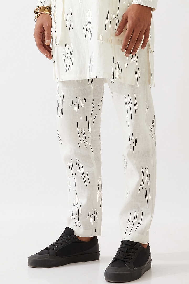 White Linen Printed Bundi Jacket Set by Son Of A Noble SNOB Men at Pernia's Pop Up Shop
