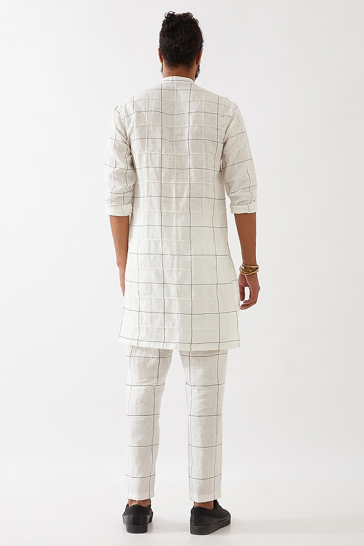 White Linen Printed Kurta Set by Son Of A Noble SNOB Men at Pernia's Pop Up Shop
