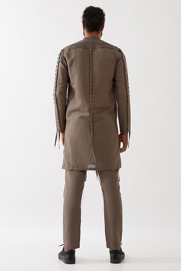 Grey Cotton Linen Textured Kurta Set by Son Of A Noble SNOB Men at Pernia's Pop Up Shop