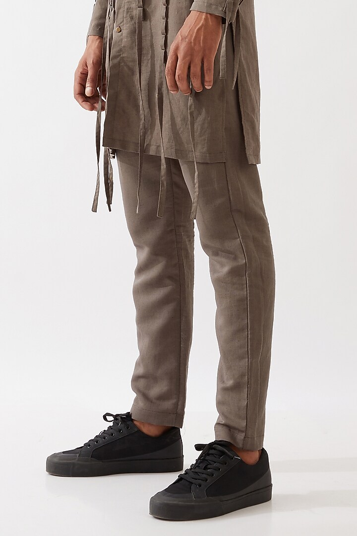 Grey Cotton Linen Textured Kurta Set by Son Of A Noble SNOB Men at Pernia's Pop Up Shop