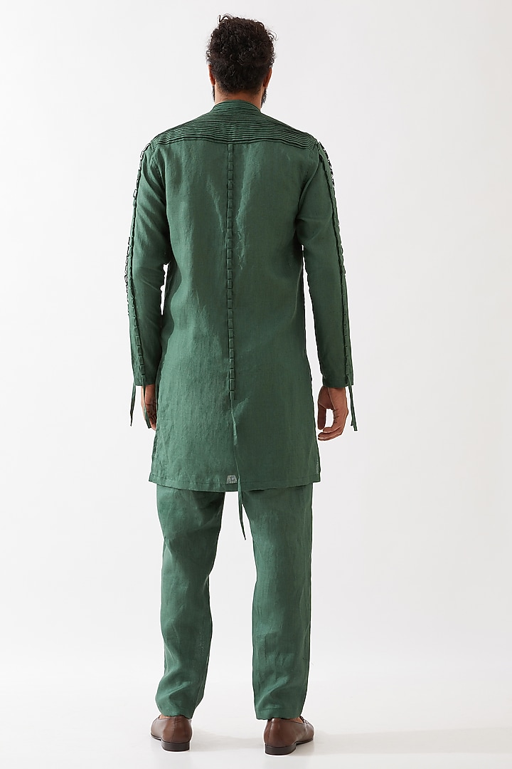 Green Linen Printed Textured Kurta Set by Son Of A Noble SNOB Men at Pernia's Pop Up Shop