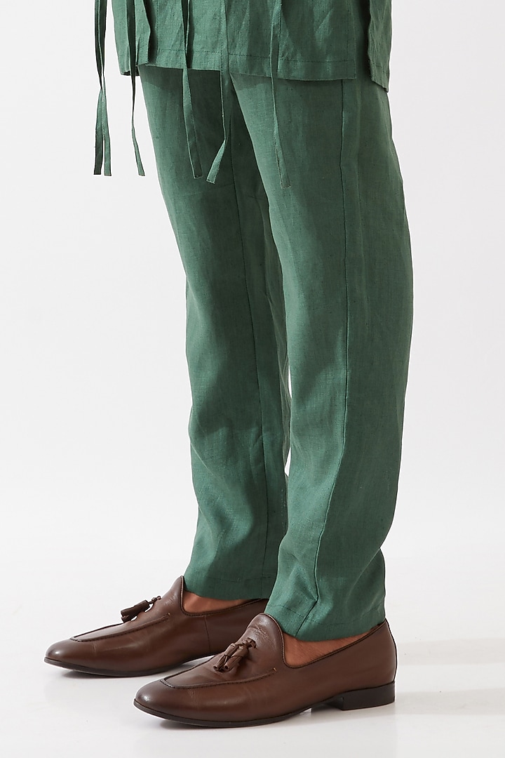 Green Linen Printed Textured Kurta Set by Son Of A Noble SNOB Men at Pernia's Pop Up Shop