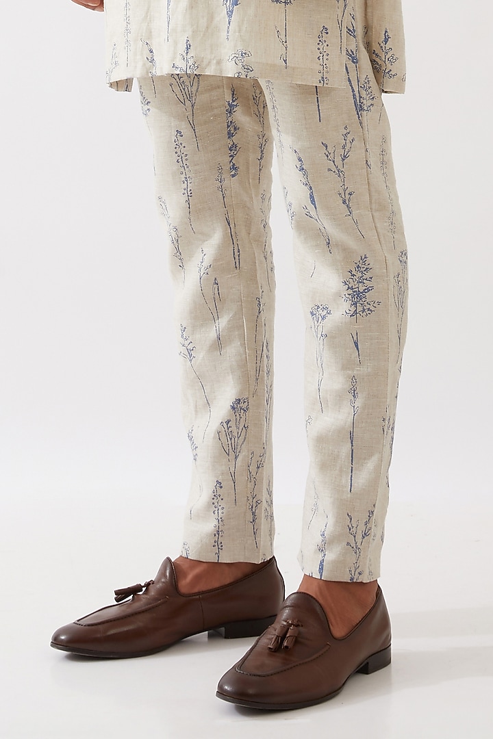 Ivory Linen Printed Bundi Jacket Set by Son Of A Noble SNOB Men at Pernia's Pop Up Shop