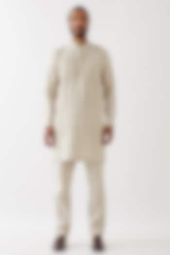 Ivory Linen Pleated Kurta Set by Son Of A Noble SNOB Men