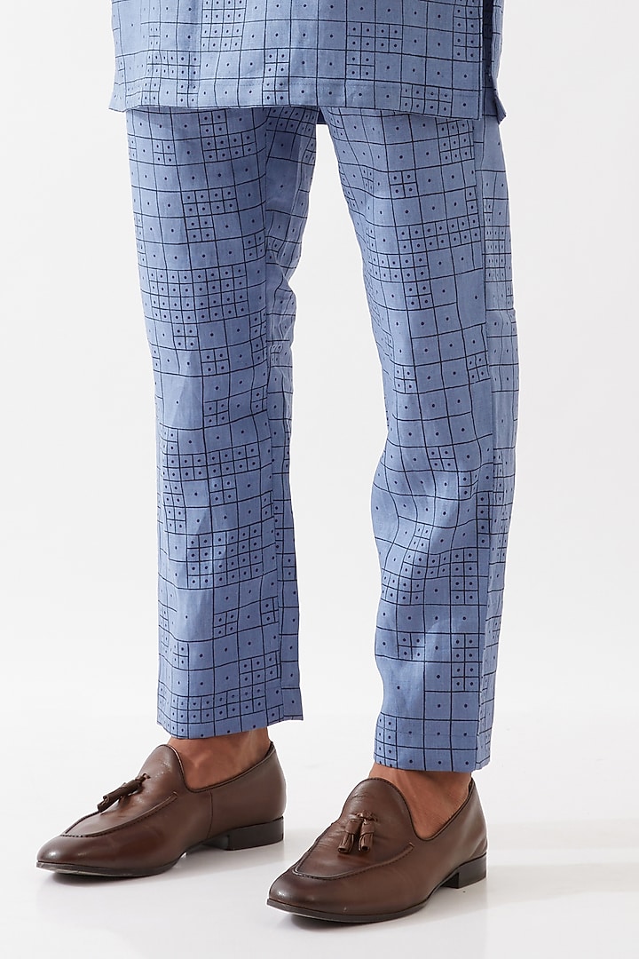 Blue Linen Printed Kurta Set by Son Of A Noble SNOB Men at Pernia's Pop Up Shop