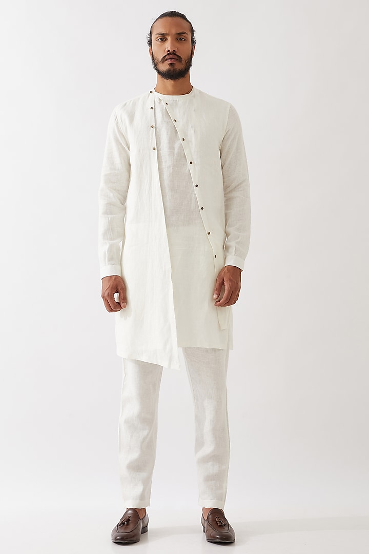 White Linen Kurta Set by Son Of A Noble SNOB Men